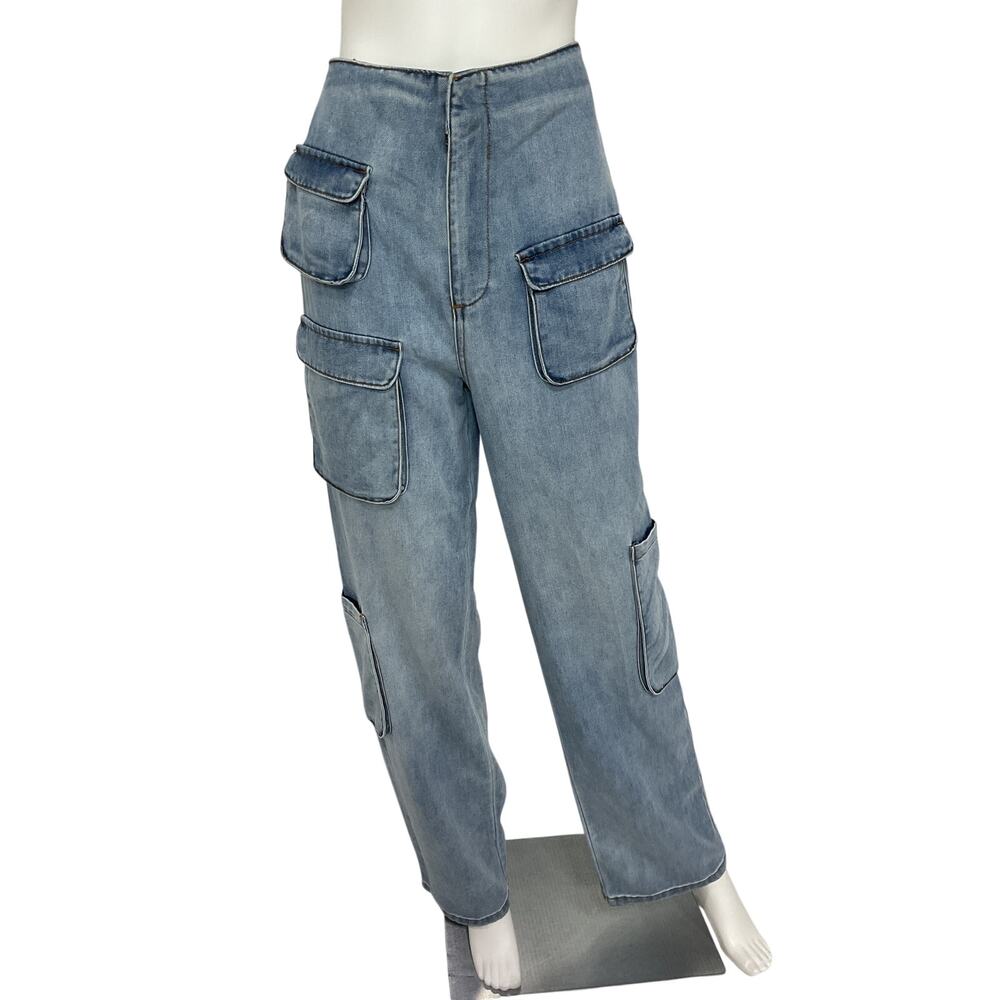 Afrm Utility Light Wash Sigmund Denim Jeans Size 27 - Picture 2 of 5